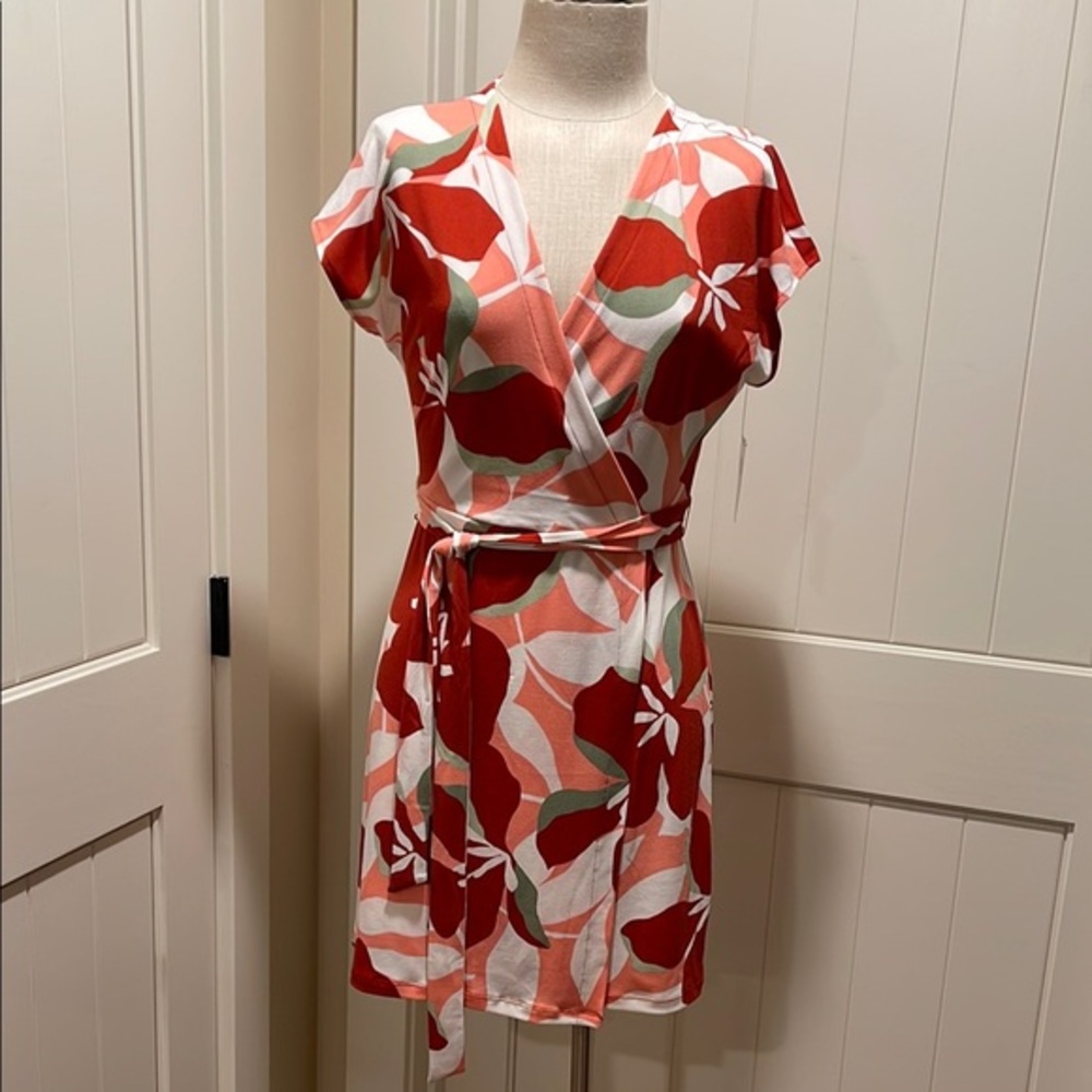 MWT Nine West Size Med Multicolored Knee-Length Asymmetrical Faux Wrap Dress